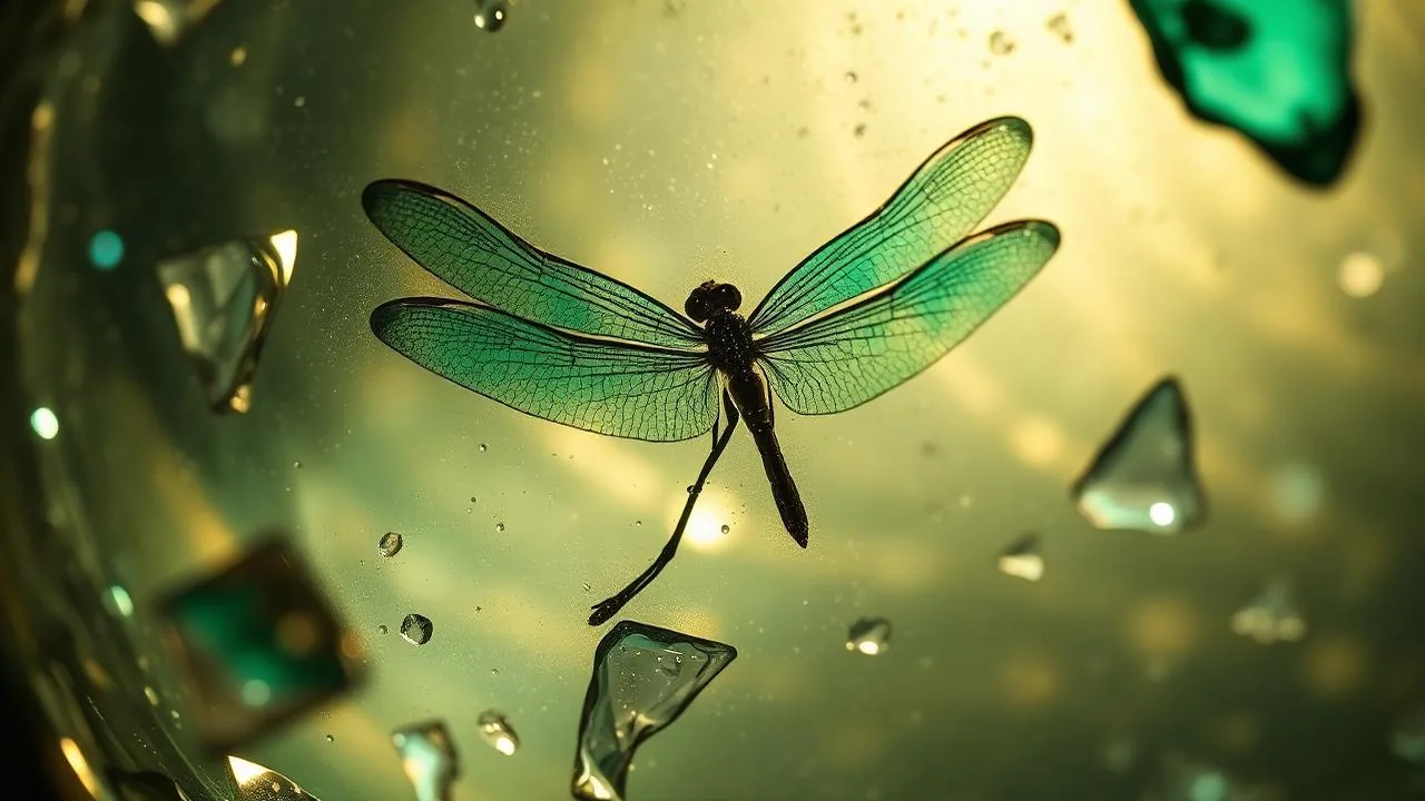 Art nouveau dragonfly pendant on bottle green velvet — atmospheric image, not an identification example.